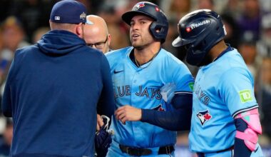George Springer in Toronto's lineup for Game 6 of ALCS, two days after hit on knee by 95.6 mph pitch