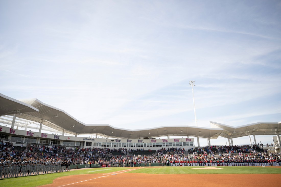 Players on the field during their spring training game.