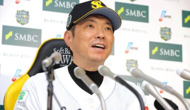 Softbank manager Hiroki Kokubo held a press conference ahead of the Japan Series (photographer: Junpei Ishida)