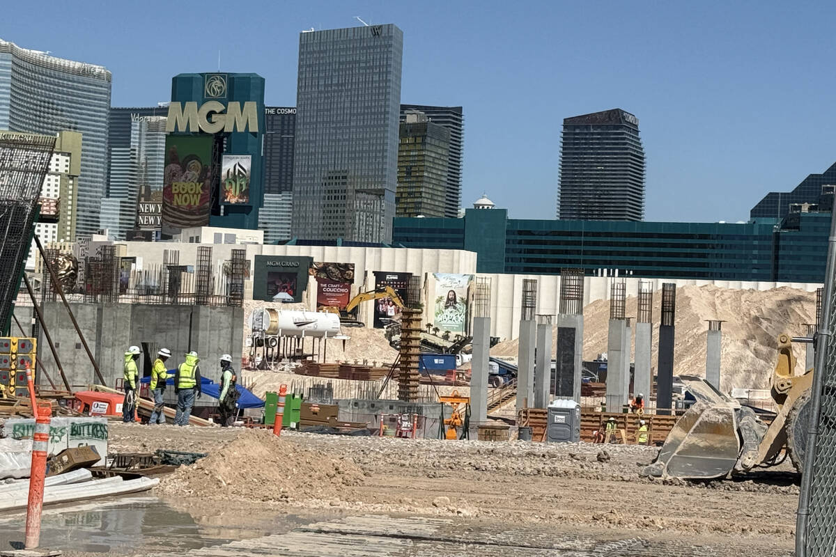 Crews work on the Athletics' Las Vegas ballpark on Friday, Sept. 19, 2025. (Mick Akers/Las Vega ...