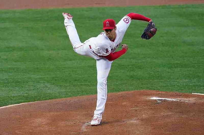 FILE - Los Angeles Angels starting pitcher Shohei Ohtani (17) throws during a baseball game against the Chicago White Sox Sunday, April 4, 2021, in Anaheim, Calif. (AP Photo/Ashley Landis, File)