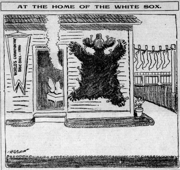 Chicago Tribune cartoonist John T.McCutcheon's response to the White Sox defeating the Cubs in Game 6 of the 1906 World Series. Published in the Tribune on Oct. 15, 1906. (Chicago Tribune)