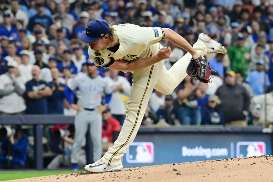 Trevor Megill throws a pitch during the first inning of the Brewers’ Game 5 series-clinching win over the Cubs. IMAGN IMAGES via Reuters Connect