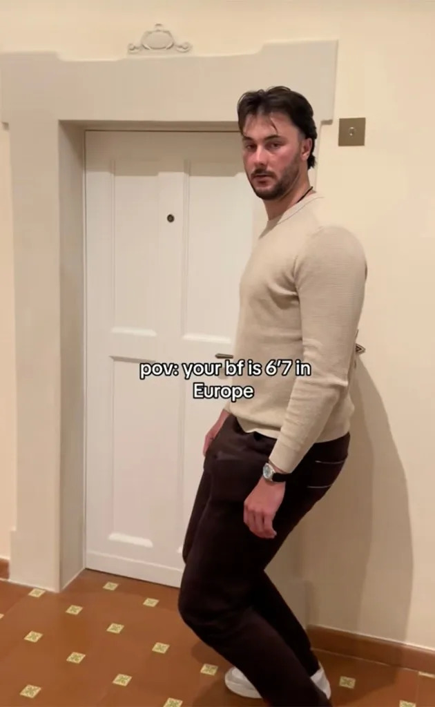 The towering Pirates ace had to bend his knees against one door frame. Livvy Dunne/TikTok