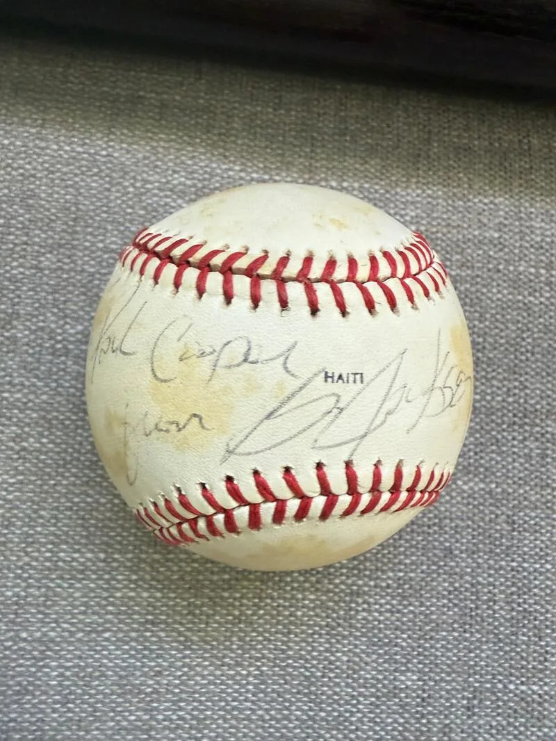 A baseball signed by Bo Jackson to Paul Cooper is shown. | Paul Cooper