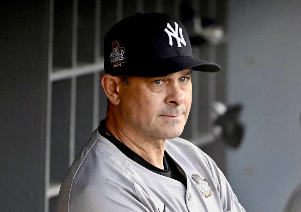 Los Angeles, CA - October 25: Manager Aaron Boone of the New York Yankees prior to game 1 of a World Series baseball game against the Los Angeles Dodgers at Dodger Stadium on Friday, October 25, 2024. (Photo by Keith Birmingham/MediaNews Group/Pasadena Star-News via Getty Images)MediaNews Group&sol;Pasadena Star-News via Getty Images&sol;Getty Images