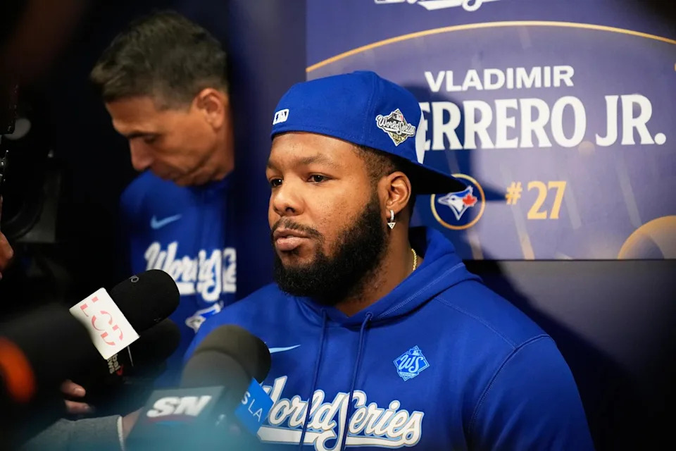 Toronto Blue Jays first baseman Vladimir Guerrero Jr. speaks during World Series media day on Thursday in Toronto.