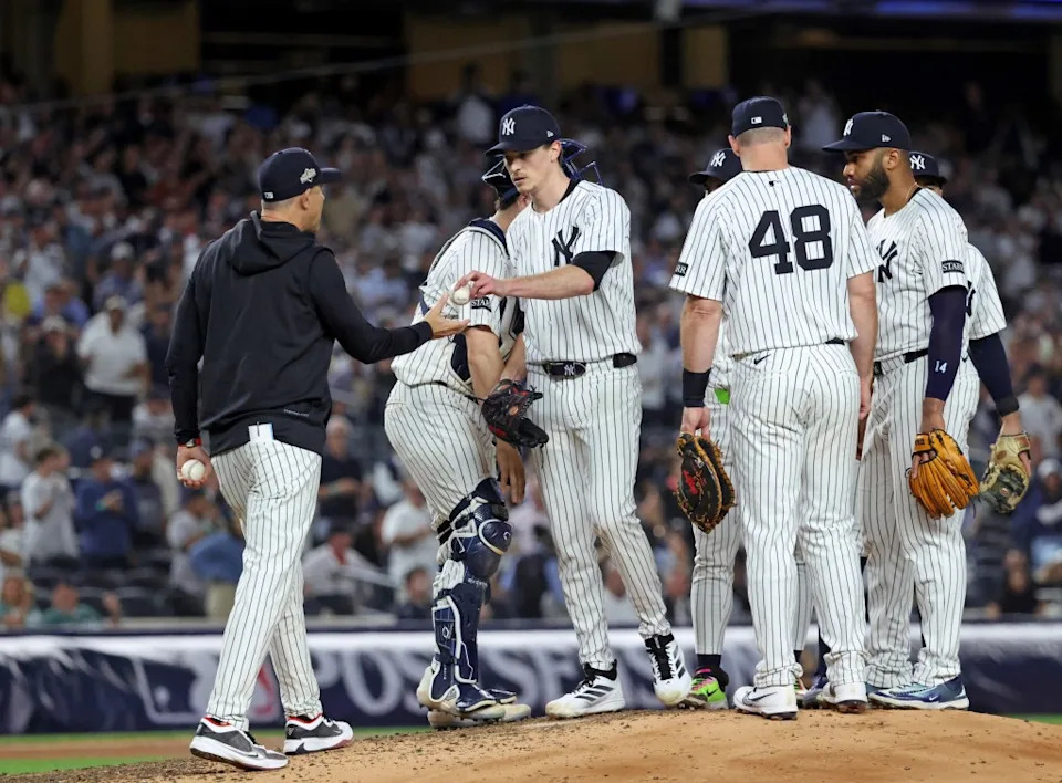 Max Fried was removed the gamewith one out in the seventh inning of the Yankees’ 3-1 loss to the Red Sox in Game 1 or their AL wild-card series on Sept. 30, 2025. Charles Wenzelberg / New York Post