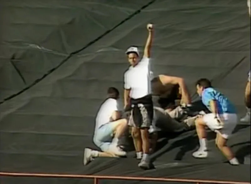 Paul Cooper holds up Bo Jackson's home run ball he retrieved at Angel Stadium in Anaheim on July 11, 1989. | MLB's YouTube page