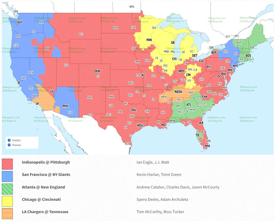 NFL Week 9 map and announcers CBS