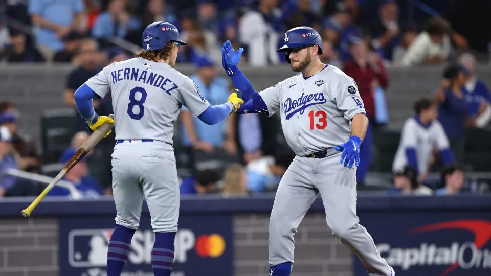 Max Muncy extended the Dodgers' lead in the seventh inning with a solo home run. - Emilee Chinn/Getty Images