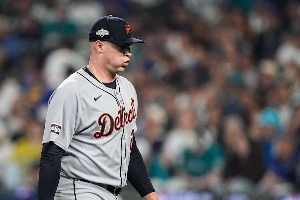 Tigers pitcher Tarik Skubal walks off the field after pitching the first inning against Mariners at ALDS Game 5 at T-Mobile Park in Seattle on Friday, Oct. 10, 2025.