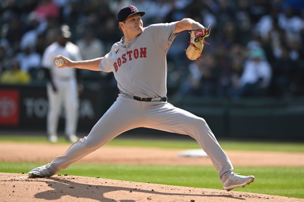 Boston Red Sox starter Richard Fitts delivers a pitch during the first inning of a game against the Chicago White Sox on Saturday in Chicago. (AP Photo/Paul Beaty)