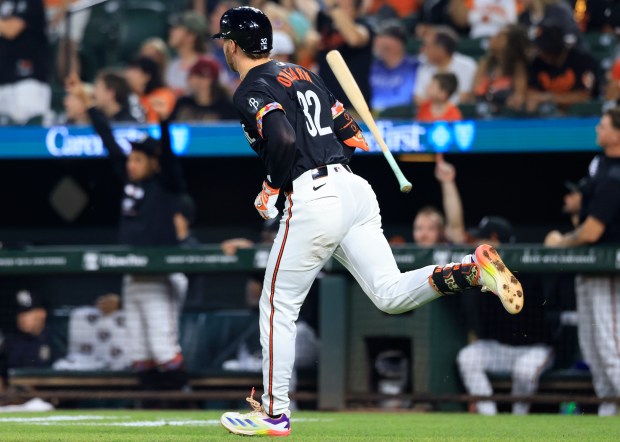 The Baltimore Orioles’ Ryan O’Hearn begins to run the bases...