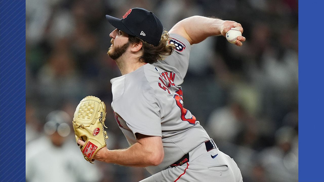 Boston Red Sox pitcher Justin Slaten (63) delivers against the New York Yankees during the fifth inning of Game 2 of an American League wild-card baseball playoff series, Wednesday, Oct. 1, 2025, in New York. (AP Photo/Frank Franklin II)