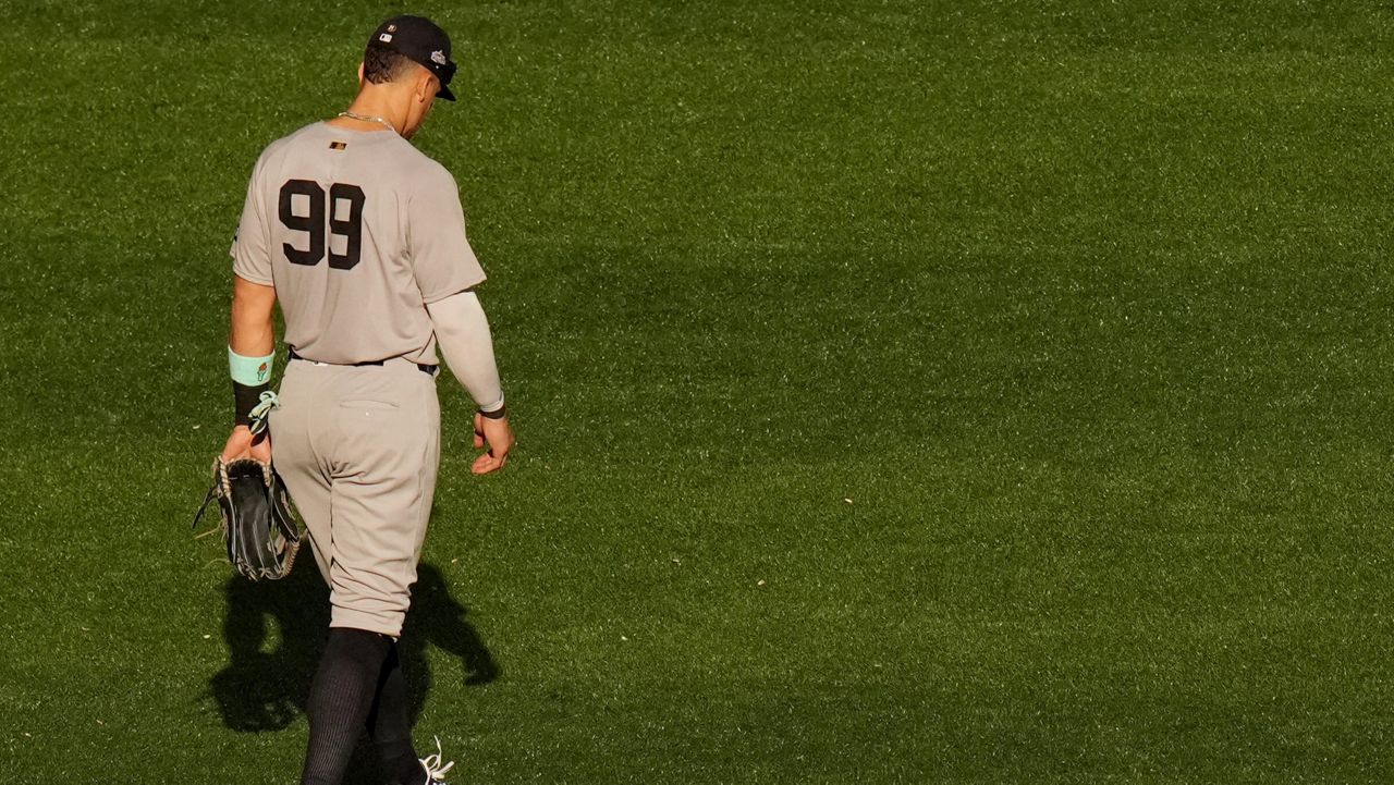 New York Yankees right fielder Aaron Judge during a game in the American League Division Series against the Toronto Blue Jays. (Chris Young/The Canadian Press via AP)