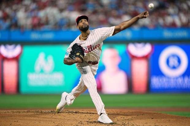 Philadelphia Phillies’ Cristopher Sánchez pitches during the second inning in...