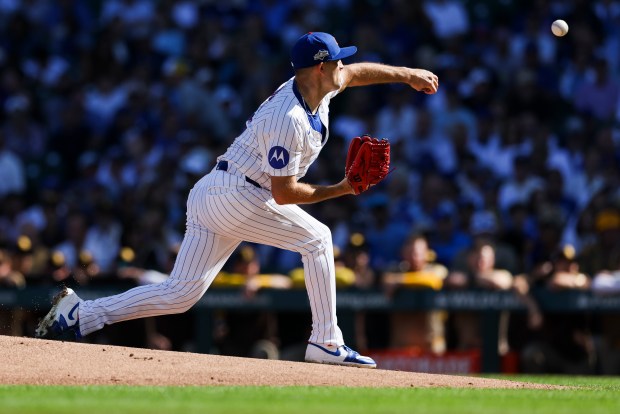Chicago Cubs starting pitcher Matthew Boyd delivers in the first inning of game 1 of the National League wild-card series against the San Diego Padres at Wrigley Field, Sept. 30, 2025. (Eileen T. Meslar/Chicago Tribune)