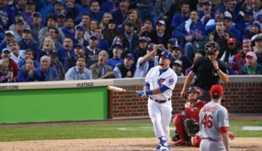 Kyle Schwarber hits home-run ball that lands atop Wrigley Field's right-field scoreboard