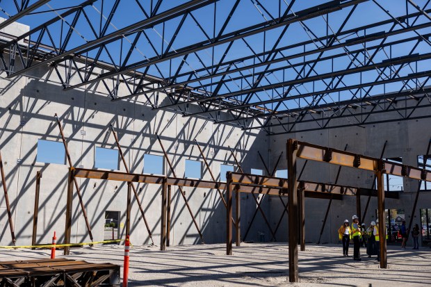 Visitors tour the new practice facility for the Chicago Sky...