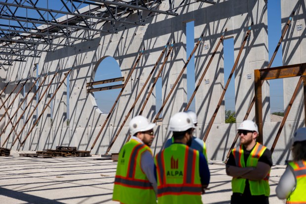 Visitors tour the new practice facility for the Chicago Sky...