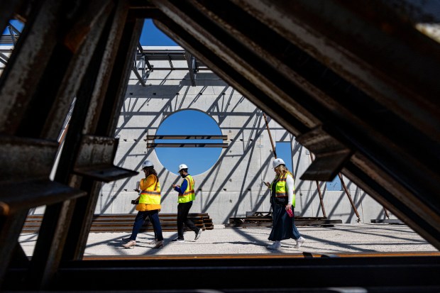 Visitors tour the new practice facility for the Chicago Sky...