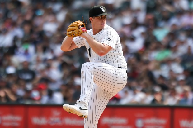 White Sox pitcher Grant Taylor delivers against the Guardians on July 13, 2025, at Rate Field. (Eileen T. Meslar/Chicago Tribune)