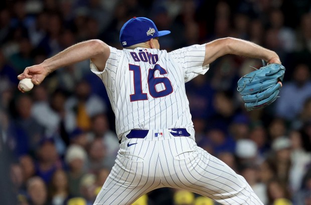 Cubs starting pitcher Matthew Boyd delivers to the Milwaukee Brewers...
