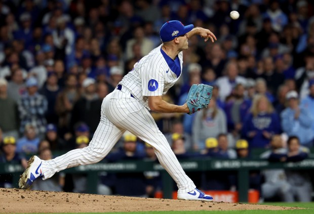 Cubs starting pitcher Matthew Boyd delivers to the Brewers in...