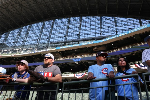 Chicago Cubs fans take in the scene before the start...