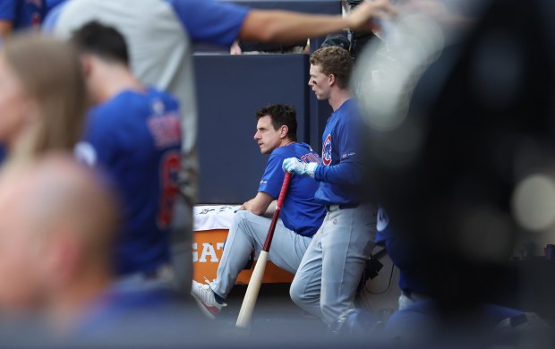 Cubs manager Craig Counsell looks out of the dugout in the fourth inning of the NL Division Series Game 1 against the Milwaukee Brewers at American Family Field in Milwaukee on Oct. 4, 2025. (Chris Sweda/Chicago Tribune)