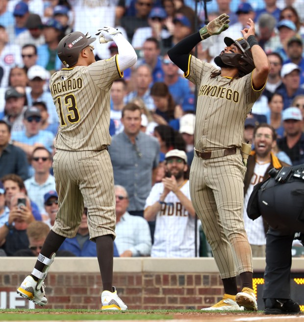 San Diego Padres third baseman Manny Machado (13) celebrates with...