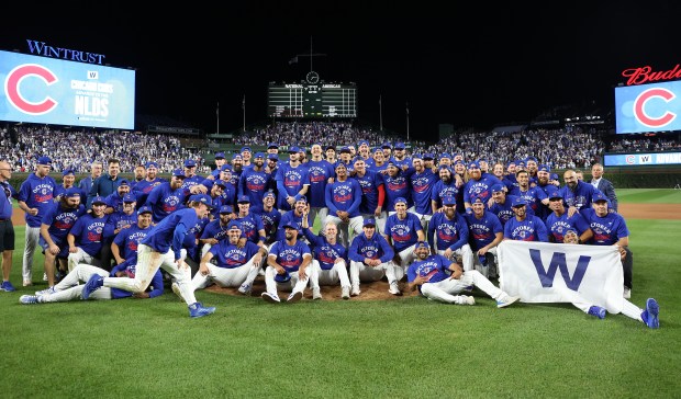 Cubs center fielder Pete Crow-Armstrong runs into place as the...