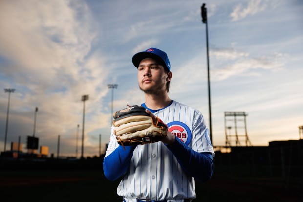 Chicago Cubs non-roster invitee Jonathon Long poses for a portrait on media day during spring training at Sloan Park Monday Feb. 17, 2025, in Mesa, Ariz. (Armando L. Sanchez/Chicago Tribune)