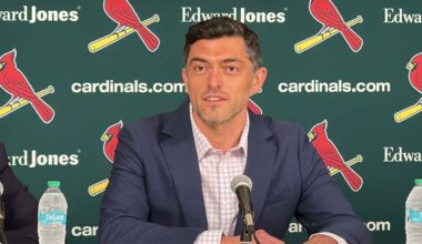Chaim Bloom, the new St. Louis Cardinal president of baseball operations, answers questions during a news conference at Busch Stadium on Sept. 30, 2025. (Spectrum News/Gregg Palermo)