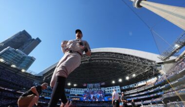 New York Yankees outfielder Aaron Judge headed to the dugout before Game 2 of the American League Division Series against the Toronto Blue Jays in Toronto on Sunday.