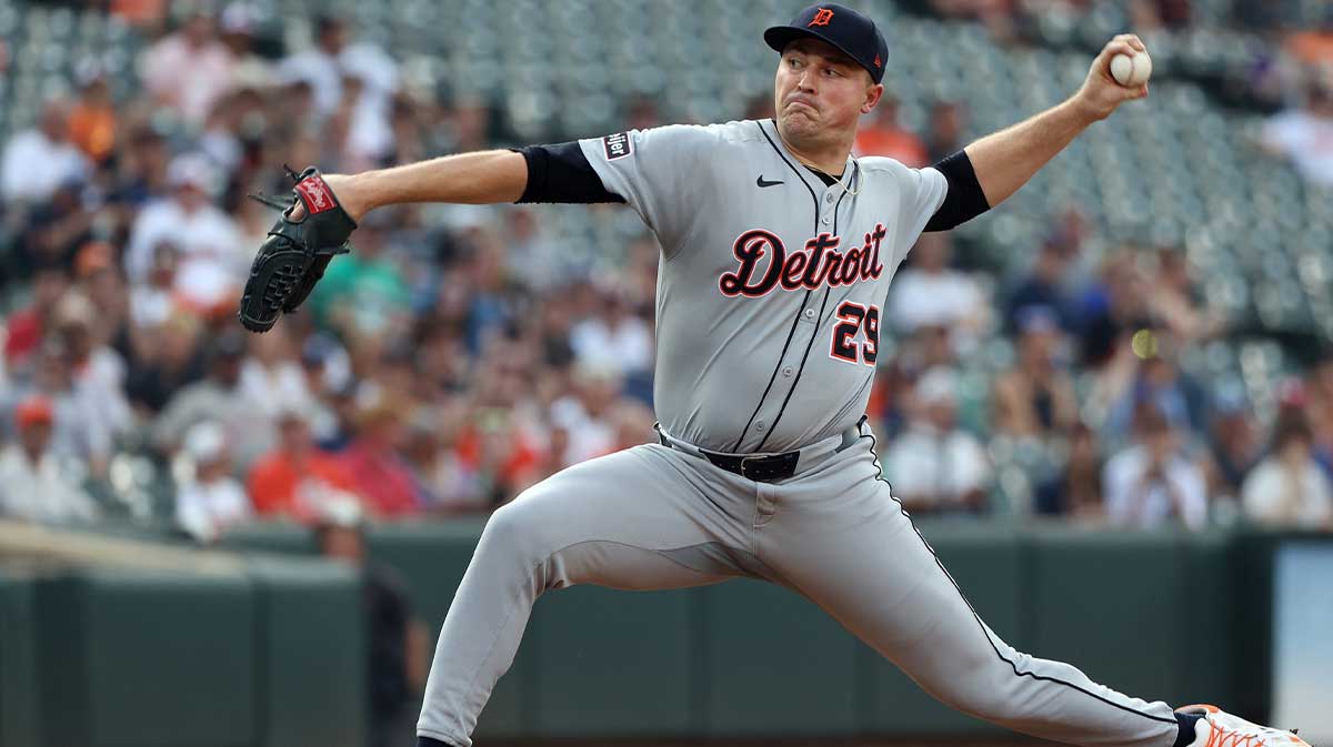 Detroit Tigers pitcher Tarik Skubal (29) throws during the first inning against the Baltimore Orioles at Oriole Park at Camden Yards.