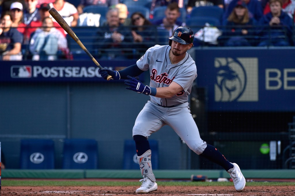 Dillon Dingler belts a solo homer in the sixth inning of the Tigers' series-clinching win over the Guardians.