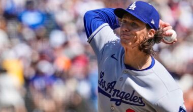 Los Angeles Dodgers' Tyler Glasnow pitches to a San Francisco Giants batter during the first inning of a baseball game Sunday, Sept. 14, 2025, in San Francisco. (AP Photo/Godofredo A. Vásquez)