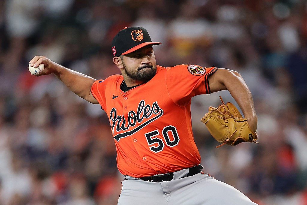 Orioles right-hander Rico Garcia pitches during the first inning against the Houston Astros on Aug. 16.