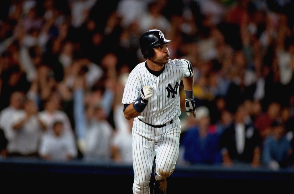 Don Mattingly hits a home run during Game 2 of the ALDS on Oct. 4, 1995. 