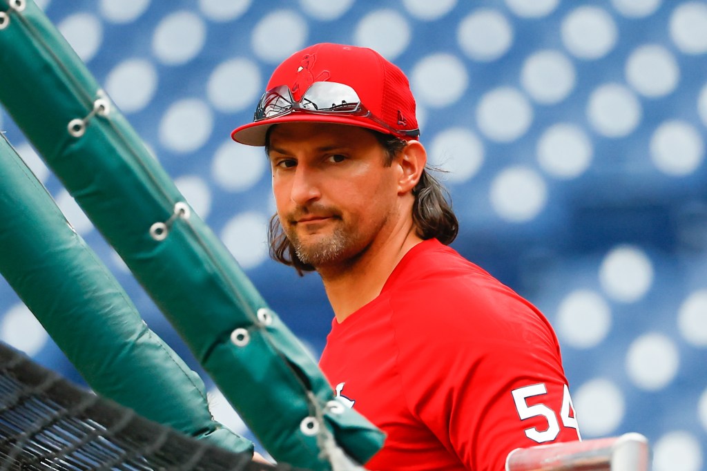St. Louis Cardinals hitting coach Jeff Albert (54) prior to the Major League Baseball game between the Philadelphia Phillies and the St. Louis Cardinals on July 1, 2022 at Citizens Bank Park in Philadelphia, Pennsylvania.