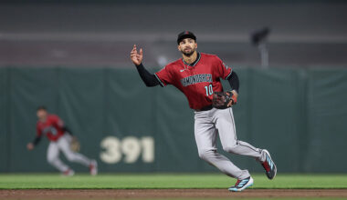 Jordan Lawlar #10 of the Arizona Diamondbacks...