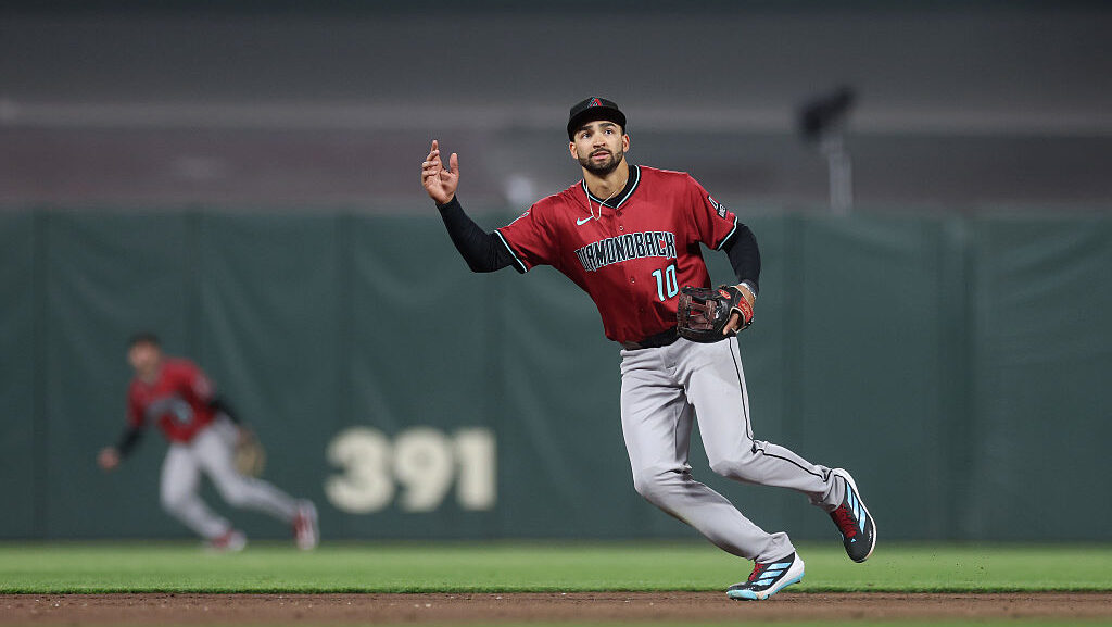 Jordan Lawlar #10 of the Arizona Diamondbacks...