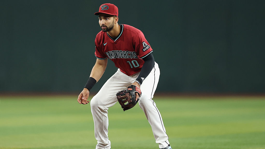 Jordan Lawlar #10 of the Arizona Diamondbacks...