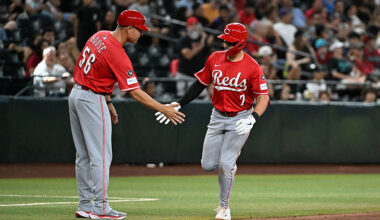 Cincinnati Reds v Arizona Diamondbacks with third base coach JR House...