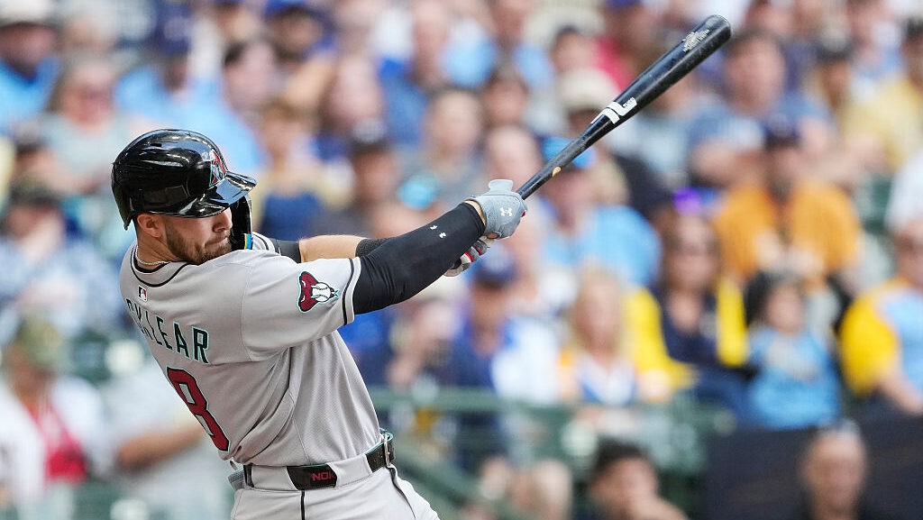 Tyler Locklear #28 of the Arizona Diamondbacks...