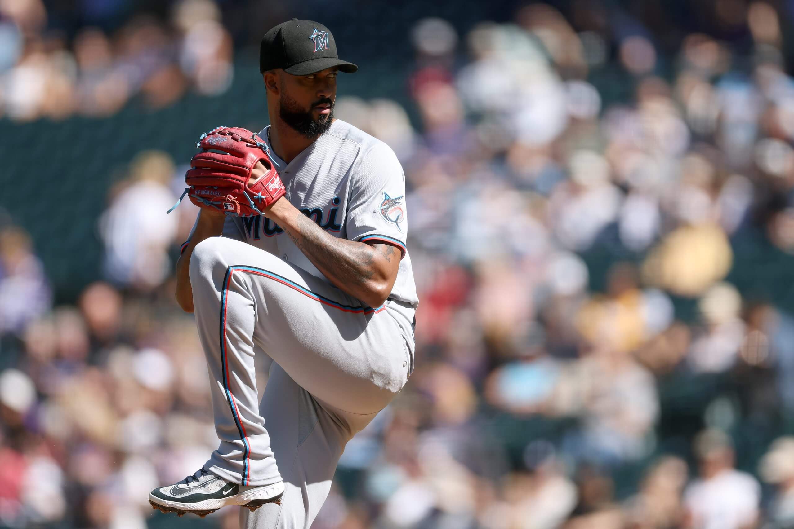 Miami Marlins pitcher Sandy Alcantara prepares to throw against the Colorado Rockies.