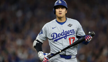 TORONTO, ONTARIO - OCTOBER 24: Shohei Ohtani #17 of the Los Angeles Dodgers looks on after striking out during the first inning against the Toronto Blue Jays in game one of the 2025 World Series at Rogers Center on October 24, 2025 in Toronto, Ontario. (Photo by Patrick Smith/Getty Images)