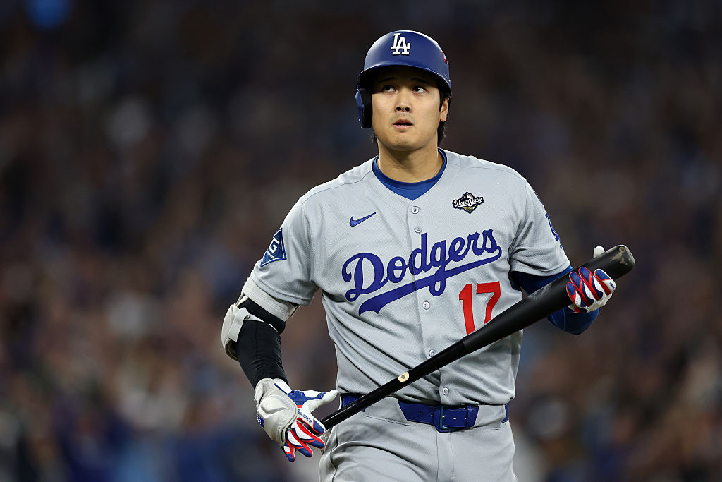 TORONTO, ONTARIO - OCTOBER 24: Shohei Ohtani #17 of the Los Angeles Dodgers looks on after striking out during the first inning against the Toronto Blue Jays in game one of the 2025 World Series at Rogers Center on October 24, 2025 in Toronto, Ontario. (Photo by Patrick Smith/Getty Images)